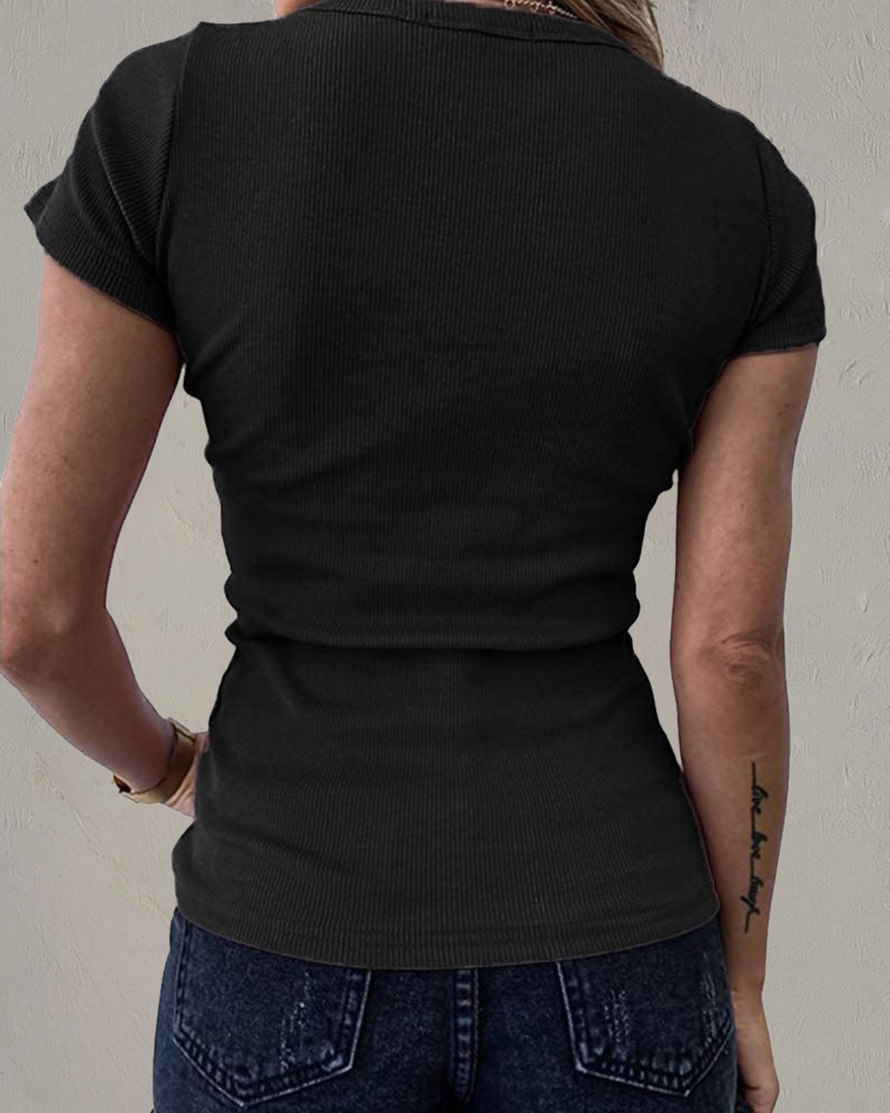 Women Summer Short Sleeve Toprib Knit T-Shirt