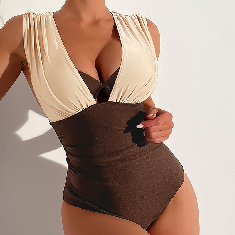 Women's Sexy Contrast Color V-Neck Women's Sexy One-Piece Swimsuit
