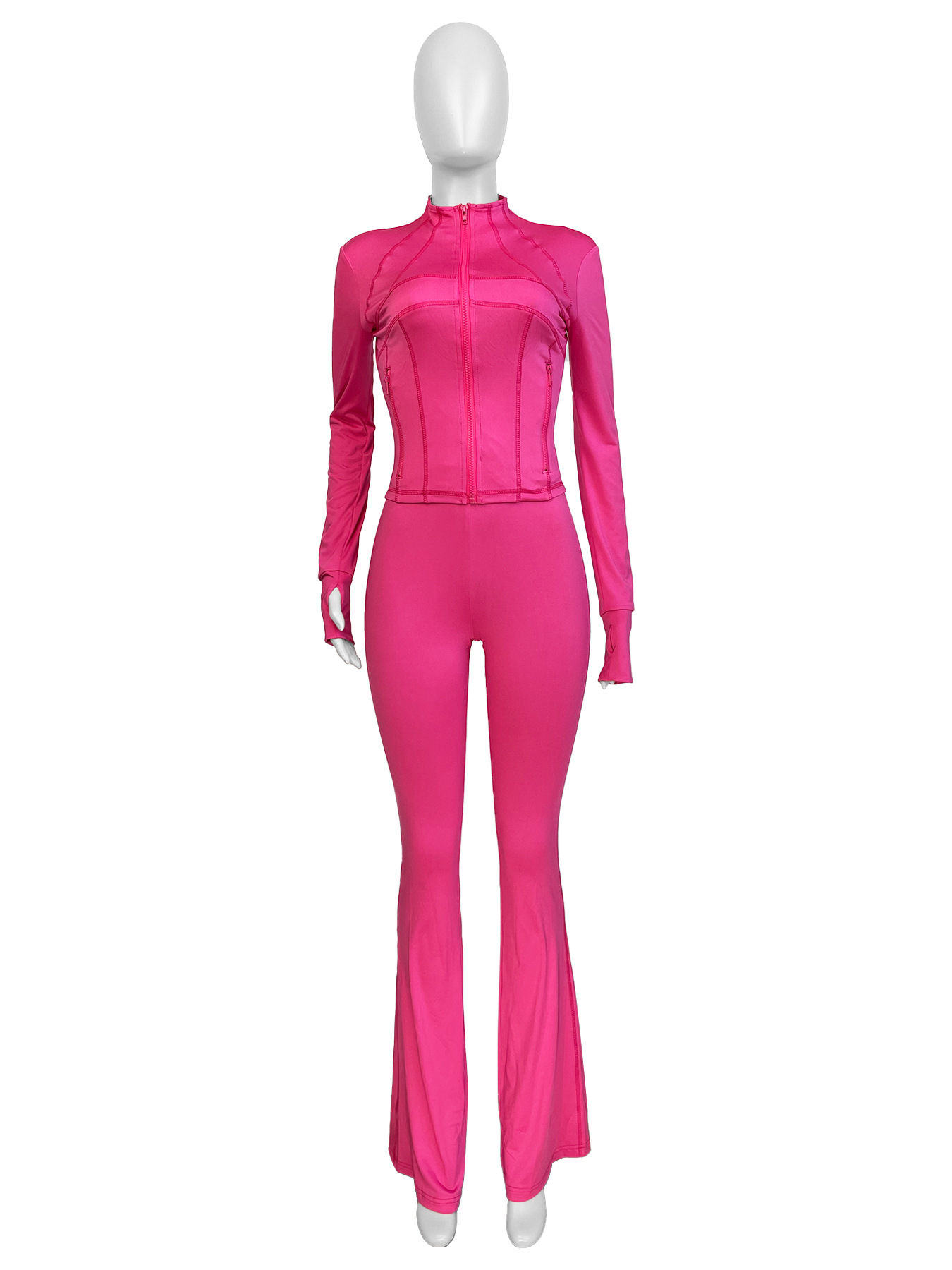 Sports Casual Women's Sexy Tight Fitting Long Sleeve Top Micro Bell Pants Two-Piece Set