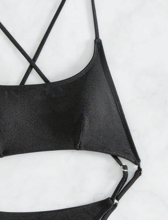 Women Backless Sexy Black Bikini One Piece Swimsuit