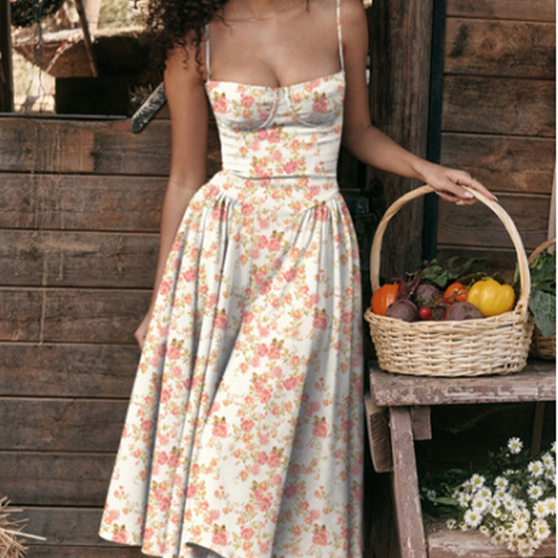 Women Spring Elegant French Retro Strap Dress