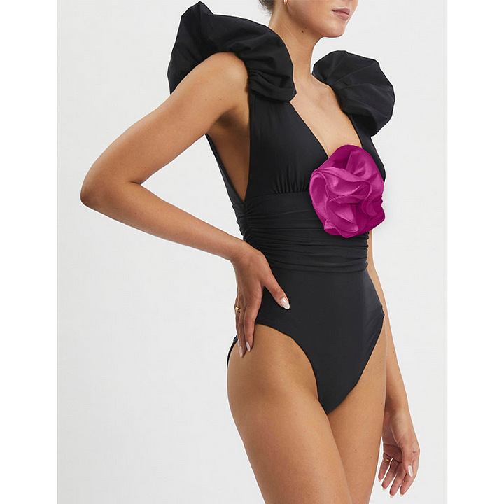 Deep V FloralOne-Piece Swimsuit SKirt Set