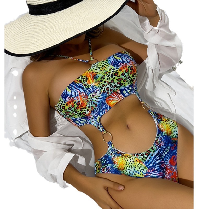 Leopard Print Hollow Fashion Sexy One-Piece Swimsuit