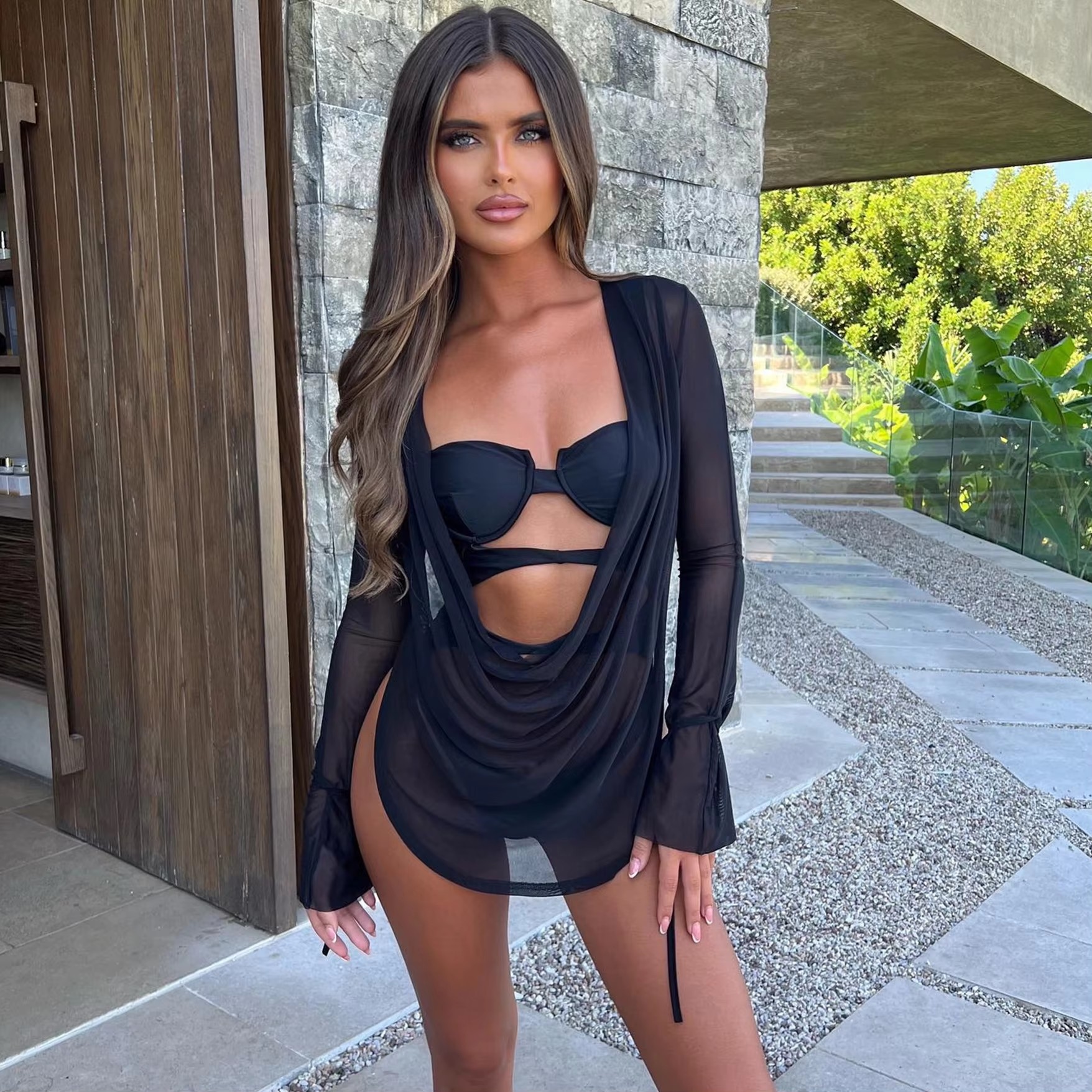 Women Sexy Strapless Hollow Beach One-Piece Swimsuit