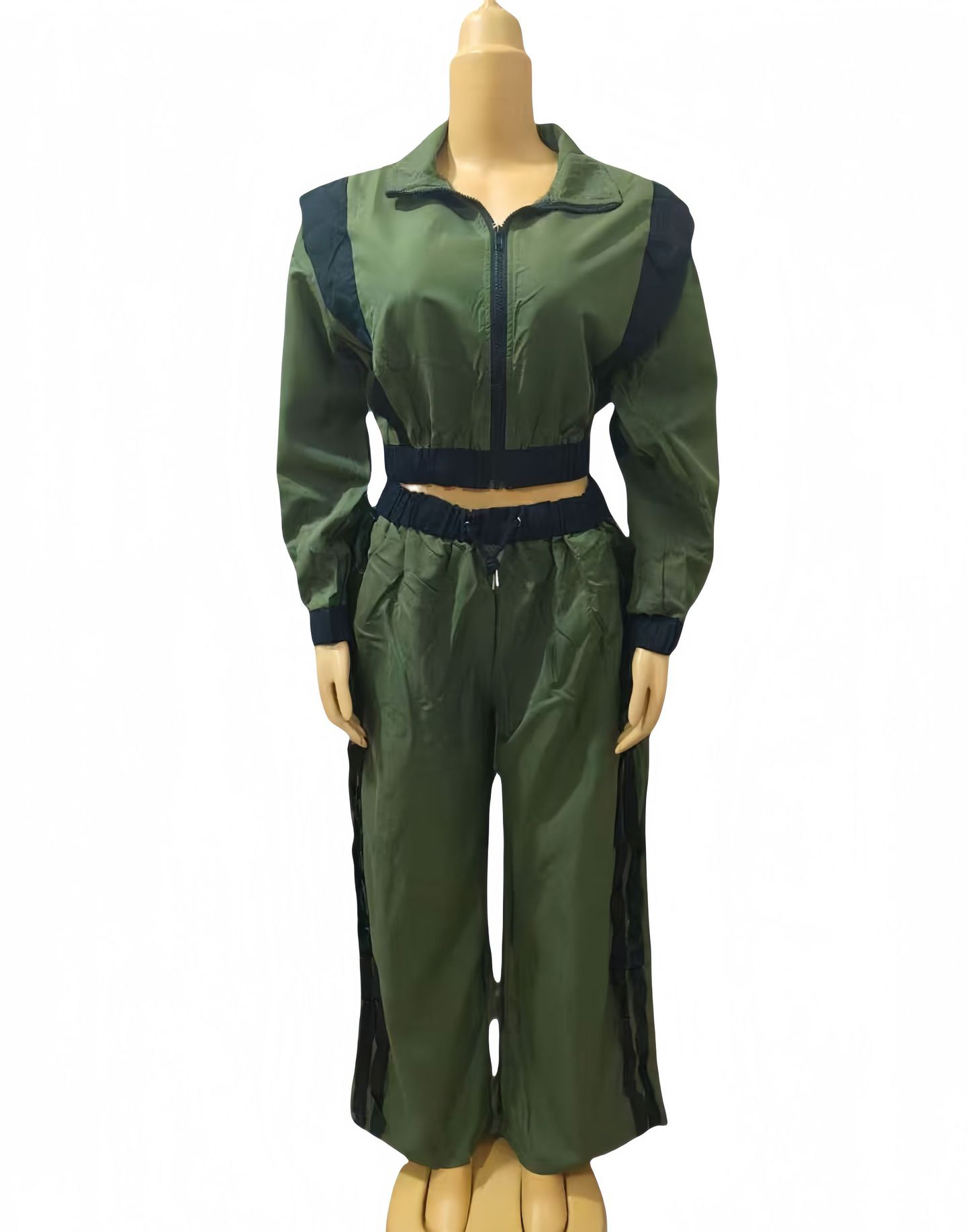 Women Contrast Color Casual Sleeveless Top and Wide Leg Pants Two-Piece Set