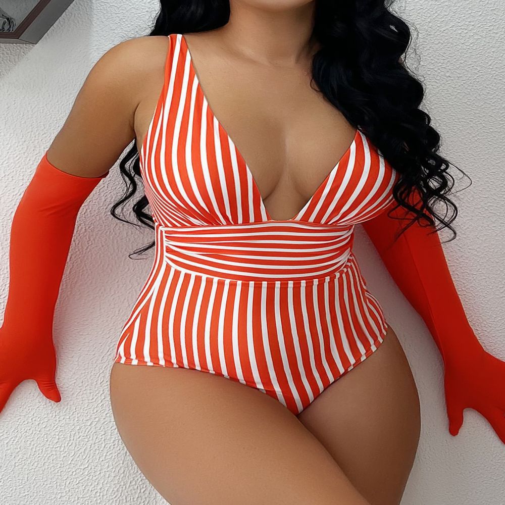 Women's One Piece Striped Swimsuit