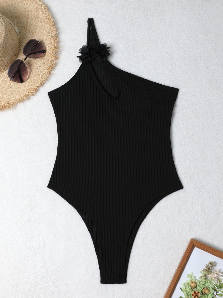 Solid Color One-Piece Flower One-Piece Swimsuit