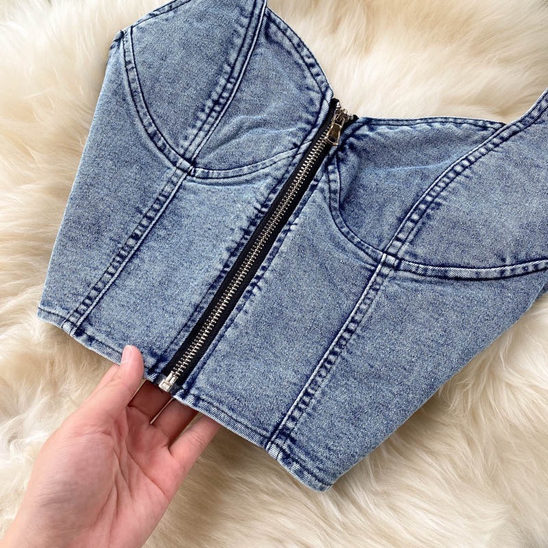Women Camisole Denim Skirt Two-Piece Set