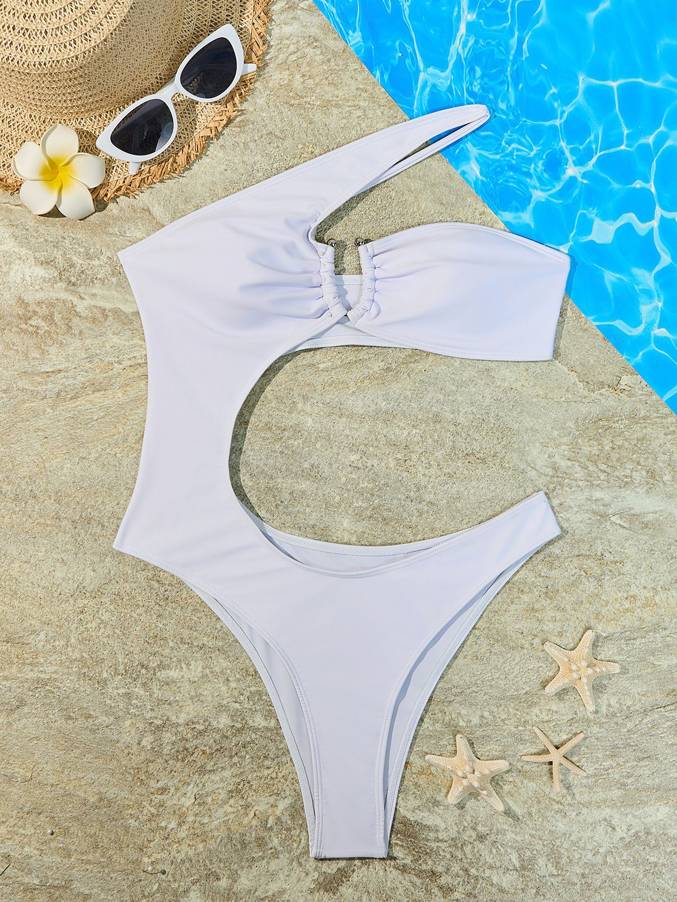 Women's Solid Color Slash Shoulder One-Piece Swimsuit