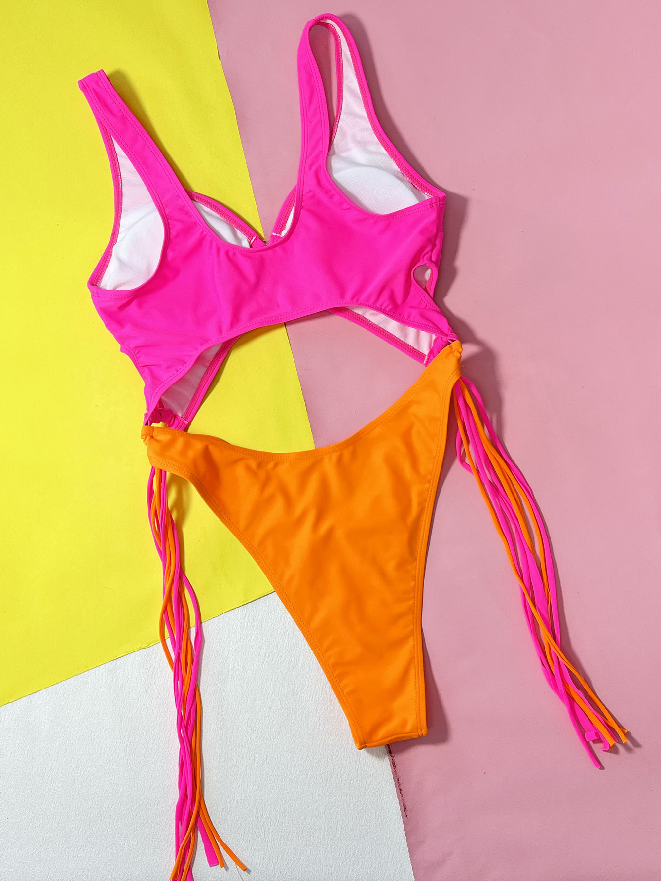 Women Sexy Hollow Steel Ring Tassel One-piece Swimwear