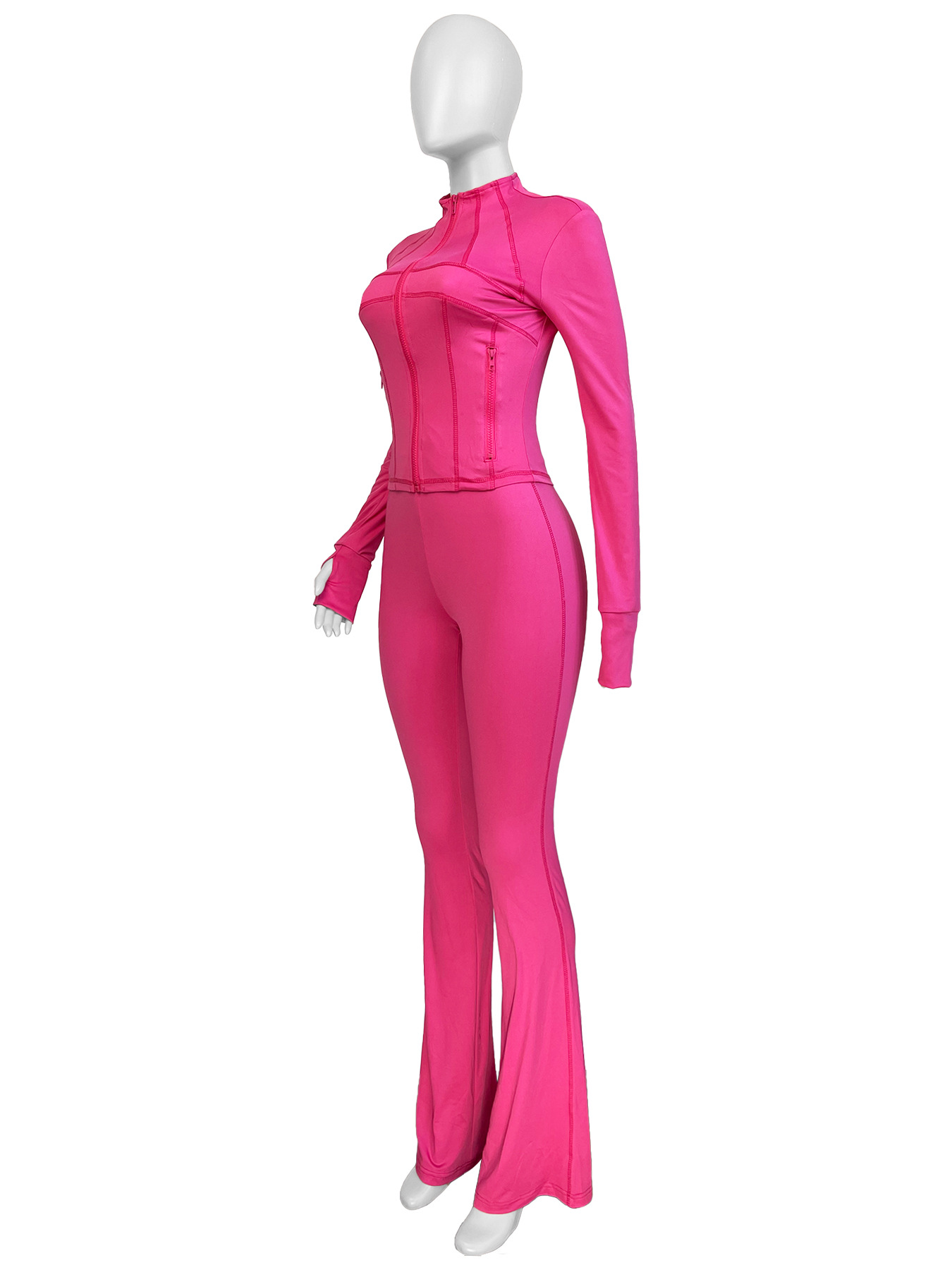 Sports Casual Women's Sexy Tight Fitting Long Sleeve Top Micro Bell Pants Two-Piece Set