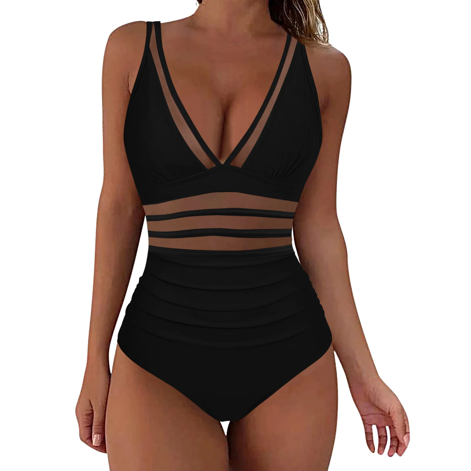 Women One-Piece Mesh Patchwork Swimsuit