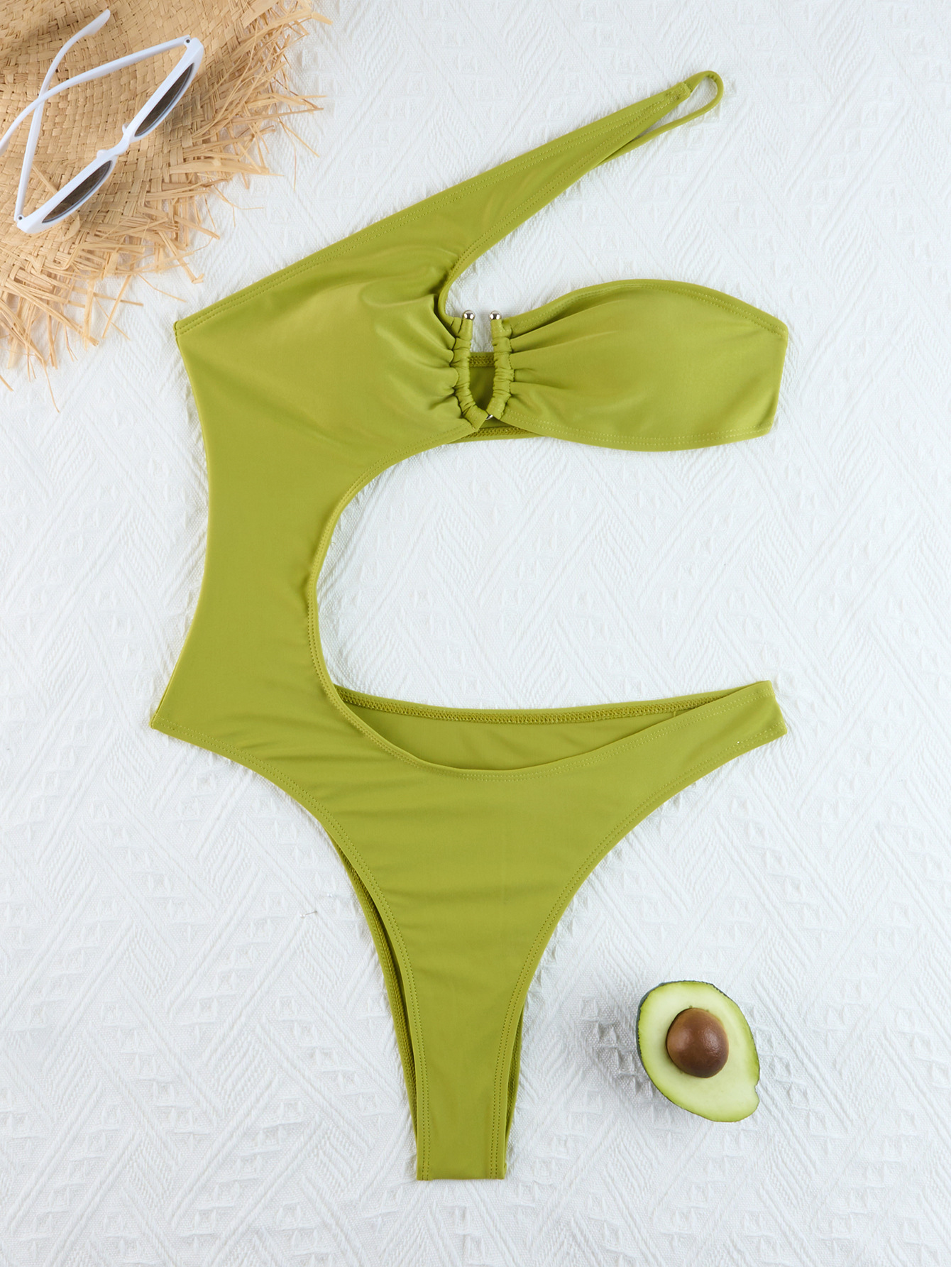 Women's Solid Color Slash Shoulder One-Piece Swimsuit