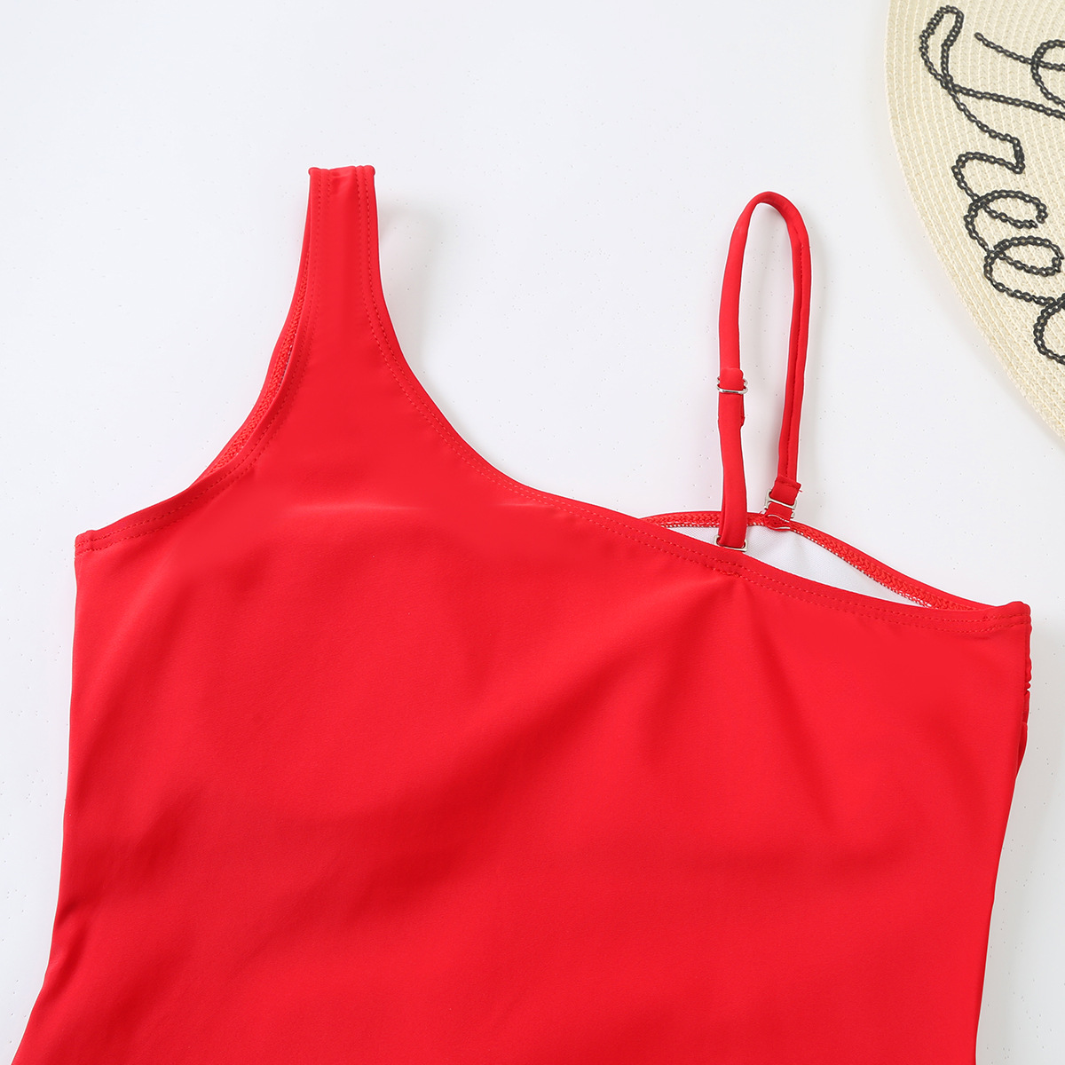 Patchwork Mesh Women's One-Piece Slash Shoulder Swimsuit