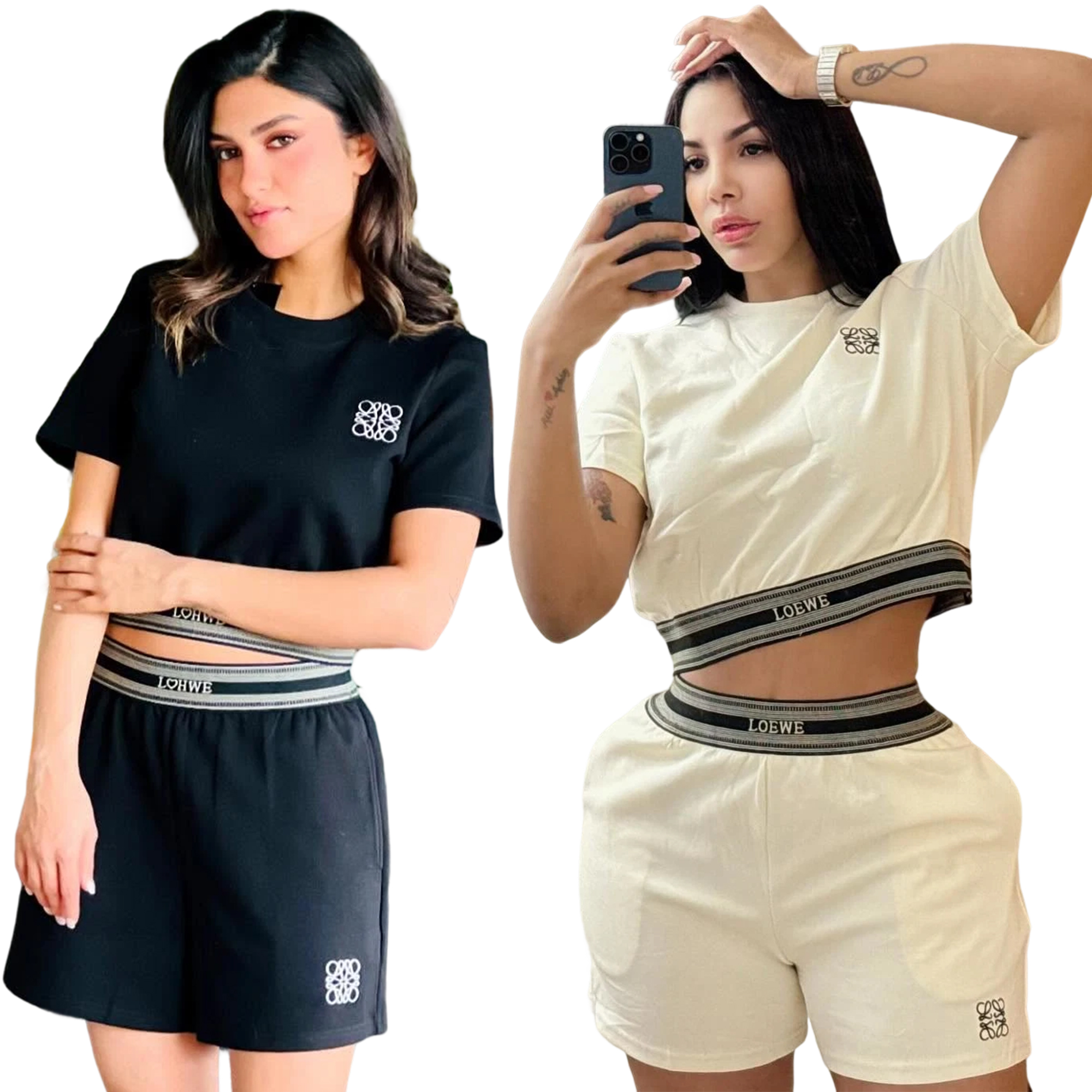 Women summer casual crop sports short-sleeved top and shorts two-piece set