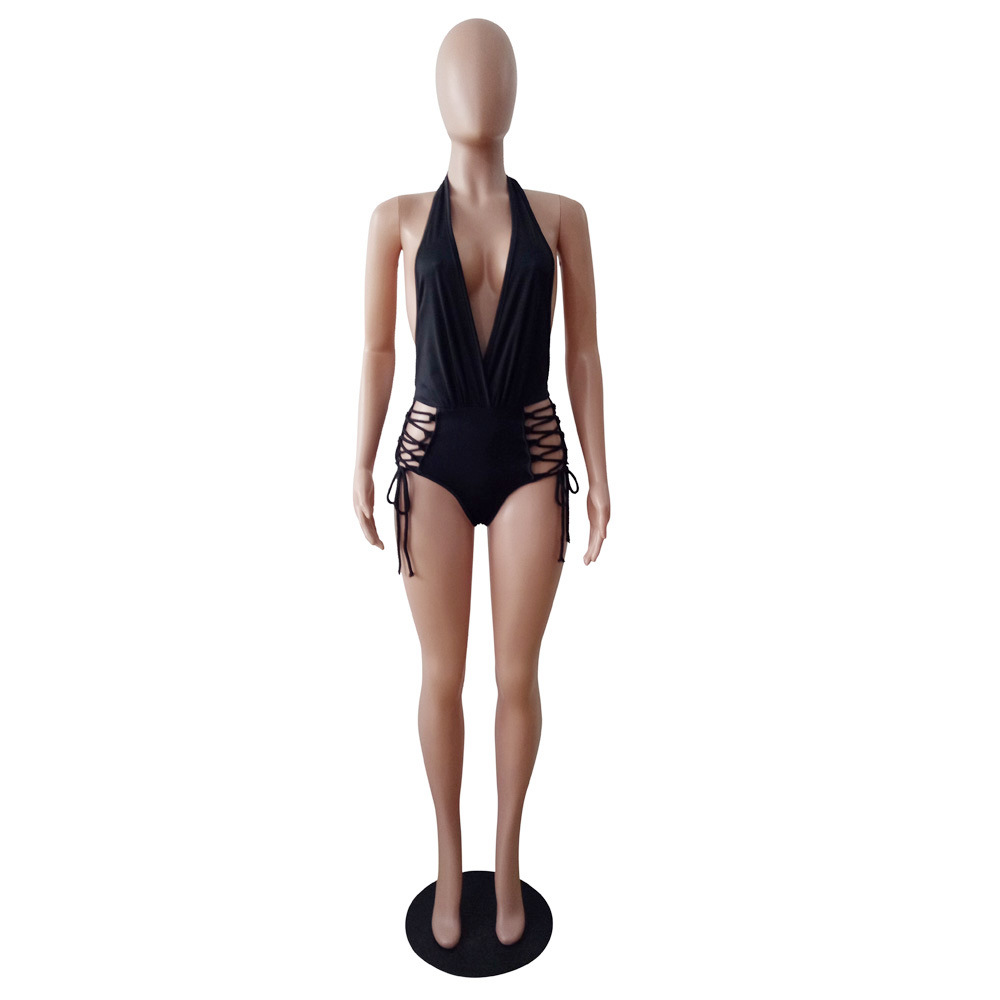 Women's Sexy Halter Neck Side Lace-up One-Piece Swimsuit
