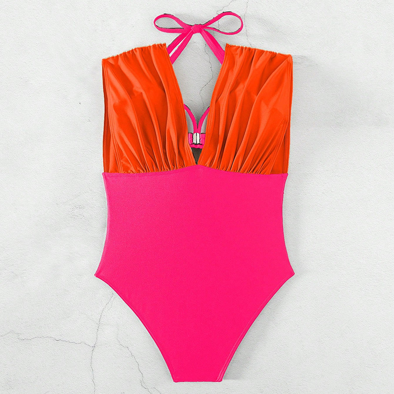 Women's Sexy Contrast Color V-Neck Women's Sexy One-Piece Swimsuit