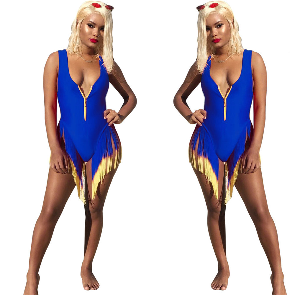 Women's Summer Gradient Color Tassel One-piece Swimsuit