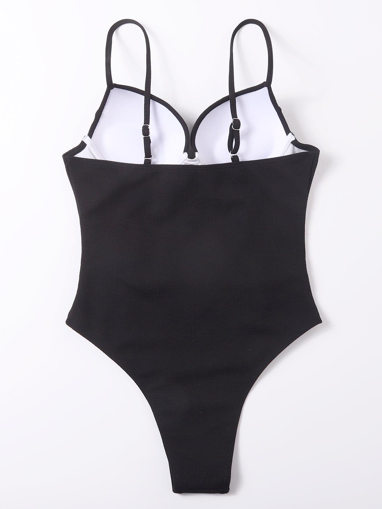 Women's Metal Belt Buckle Solid Color One-Piece Swimsuit