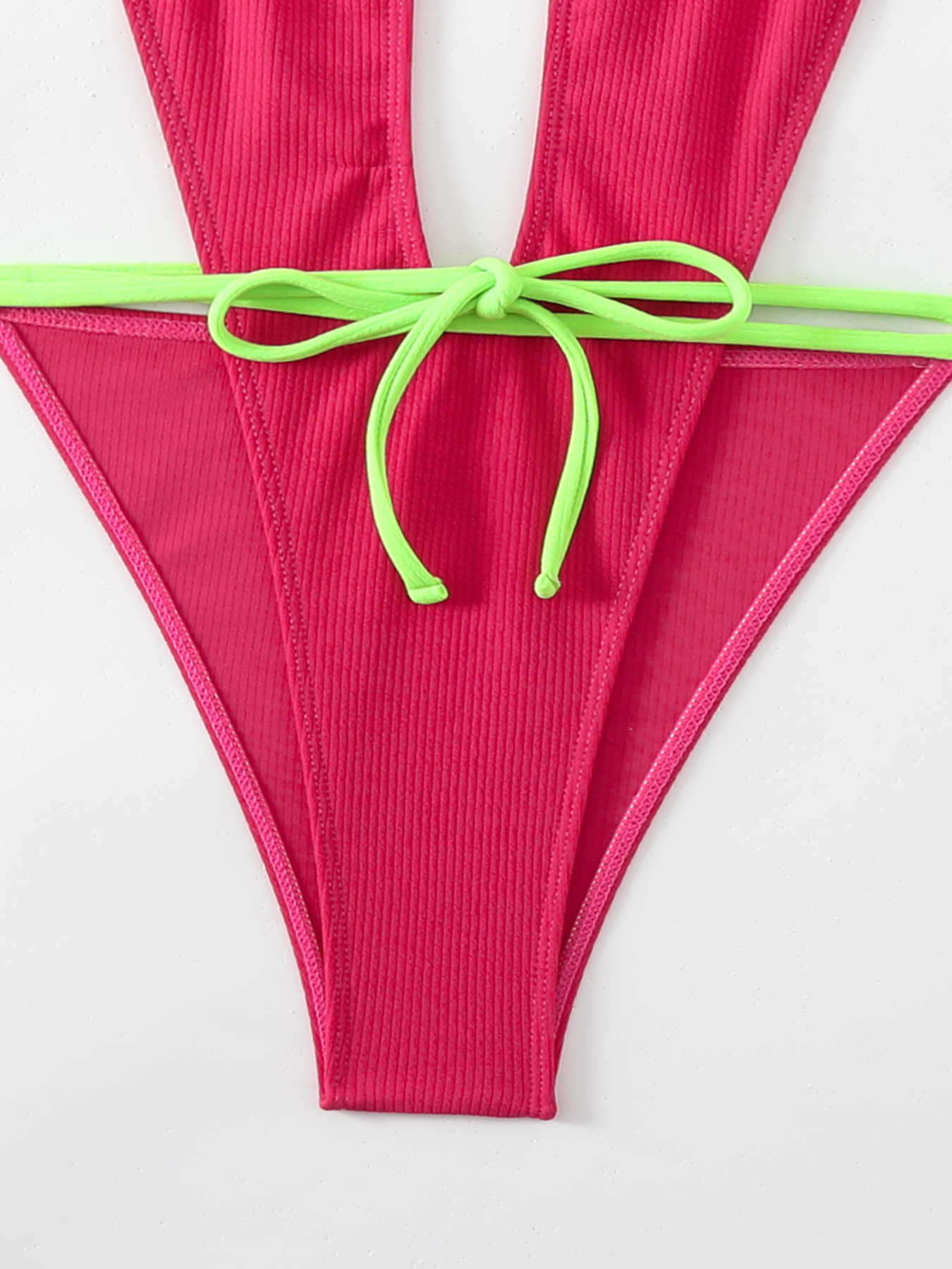Women's Halter Deep V Neck One Piece Lace-Up Swimsuit