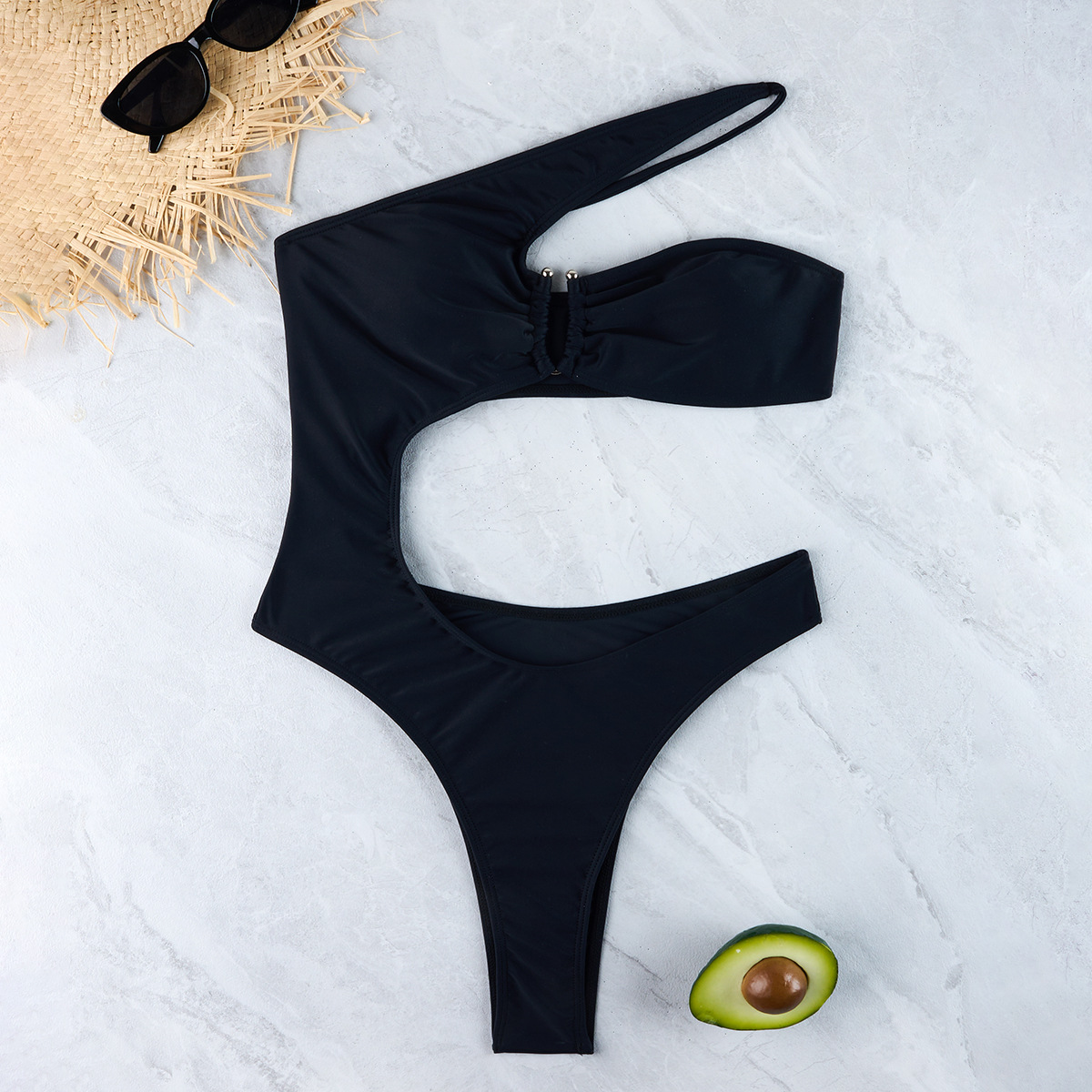 Women's Solid Color Slash Shoulder One-Piece Swimsuit