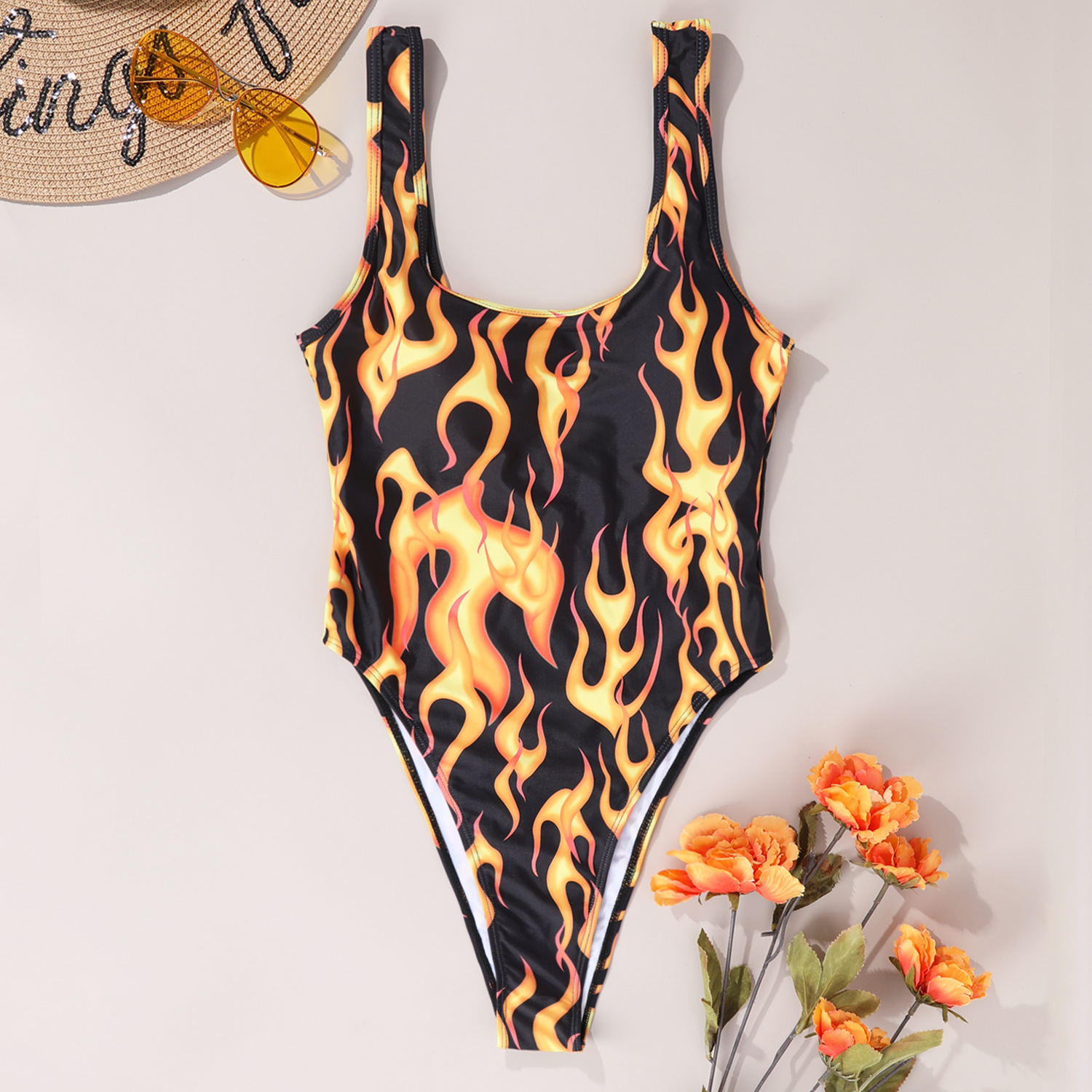 Women’s Sexy Flame Print One-Piece Swimsuit