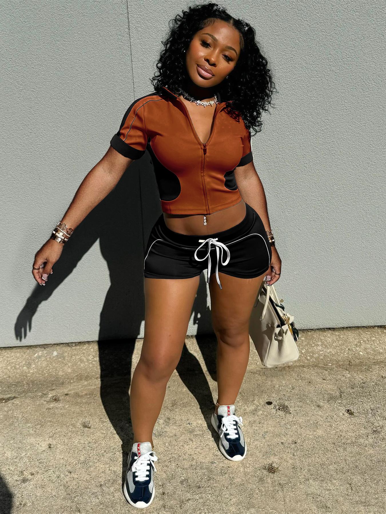 Women summer sports short-sleeved Top and shorts two-piece set