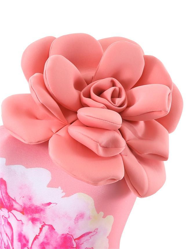 Women 3D Large Flower Print One-Piece Swimwear