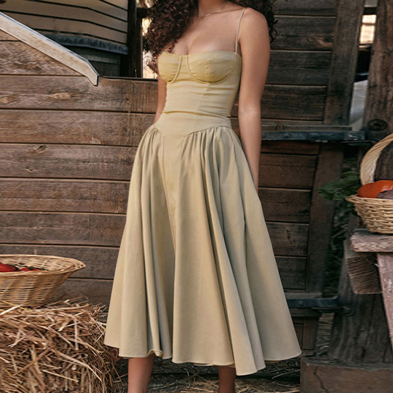 Women Spring Elegant French Retro Strap Dress