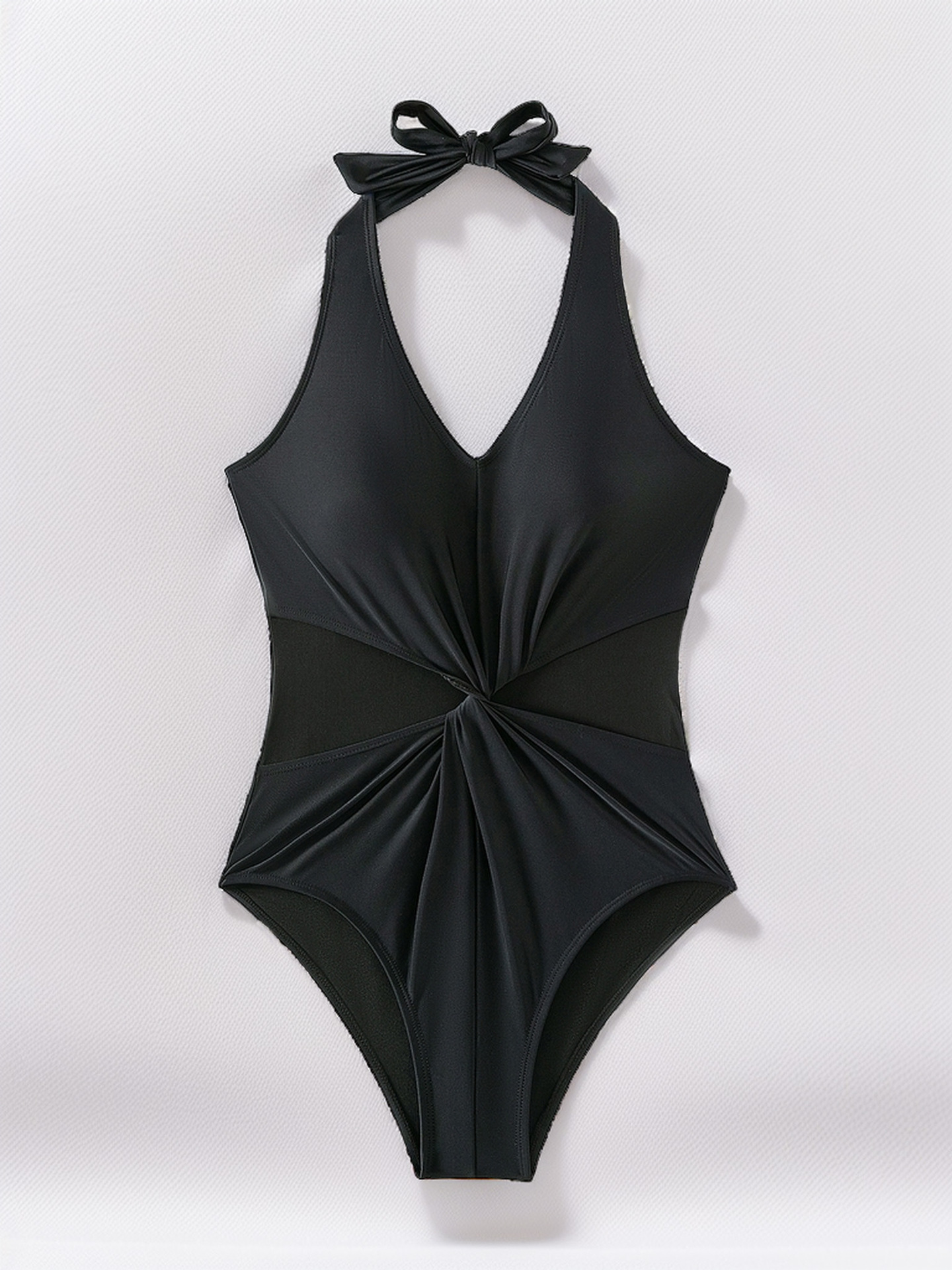 Halter Pleated Mesh Slim Fit Sexy One-Piece Swimsuit