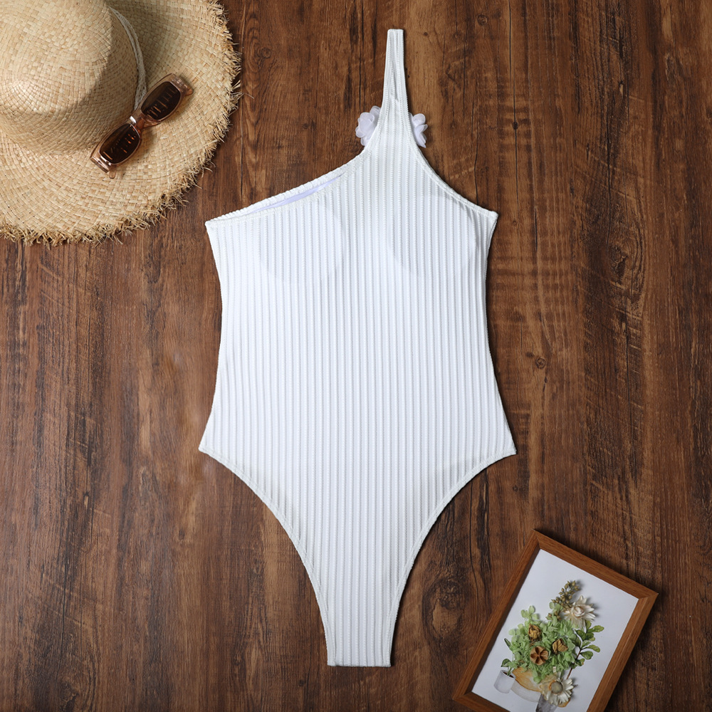 Solid Color One-Piece Flower One-Piece Swimsuit