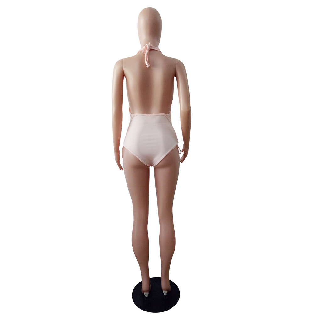 Women's Sexy Halter Neck Side Lace-up One-Piece Swimsuit