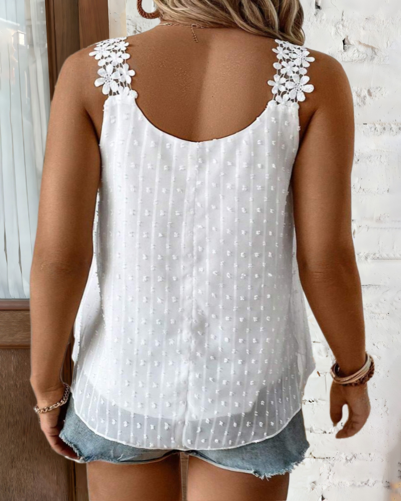 Plus Size Women Floral Applique Patchwork Round Neck Vest