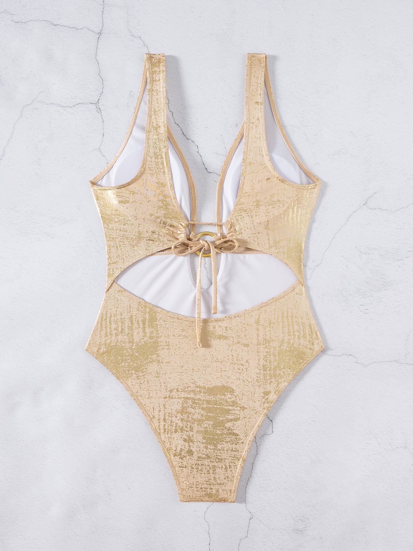Women Sexy V Neck Backless Lace-up One-piece Swimwear