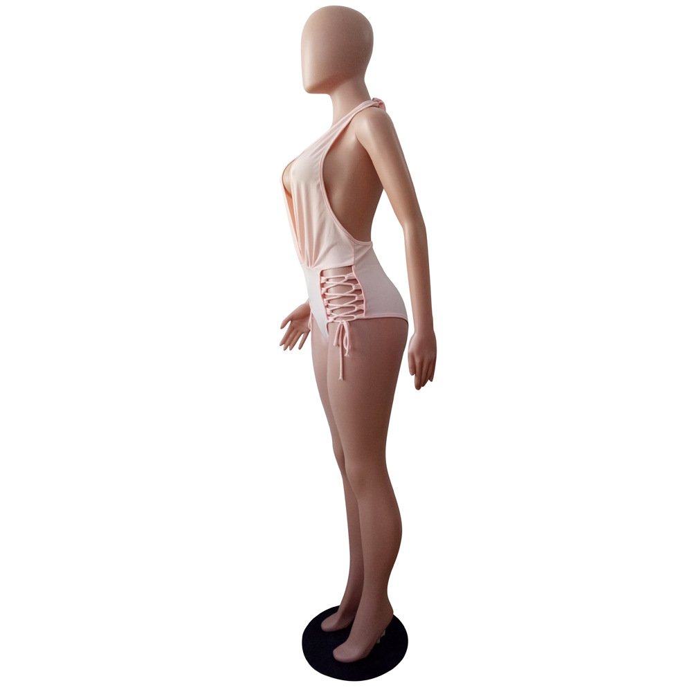 Women's Sexy Halter Neck Side Lace-up One-Piece Swimsuit