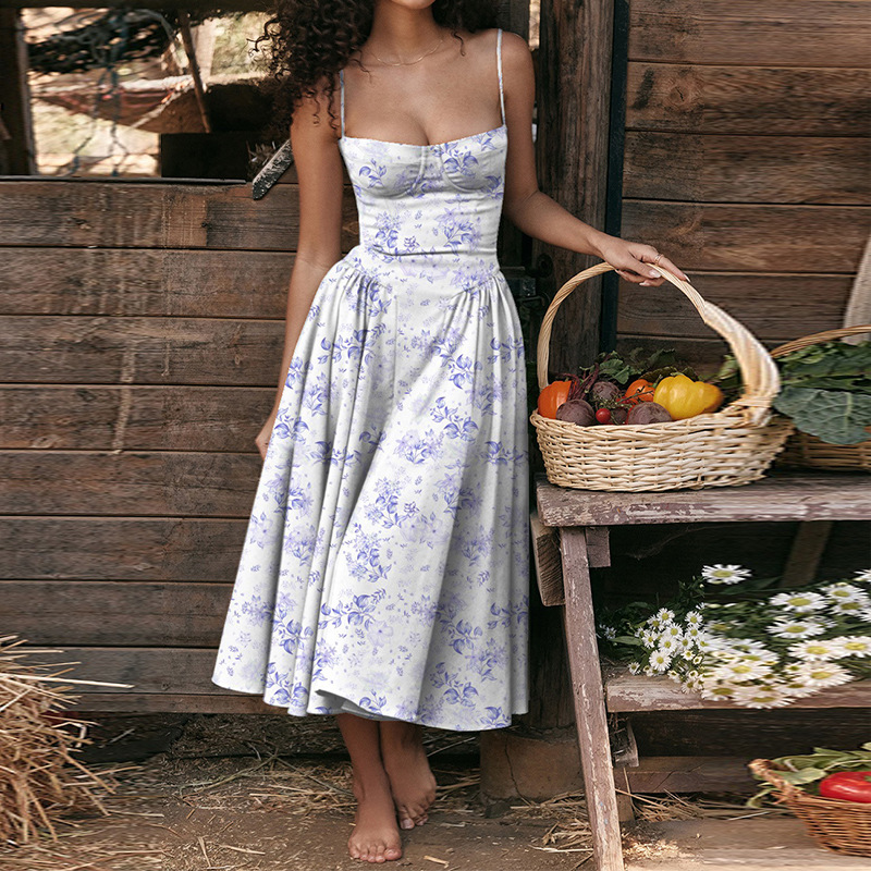 Women Spring Elegant French Retro Strap Dress