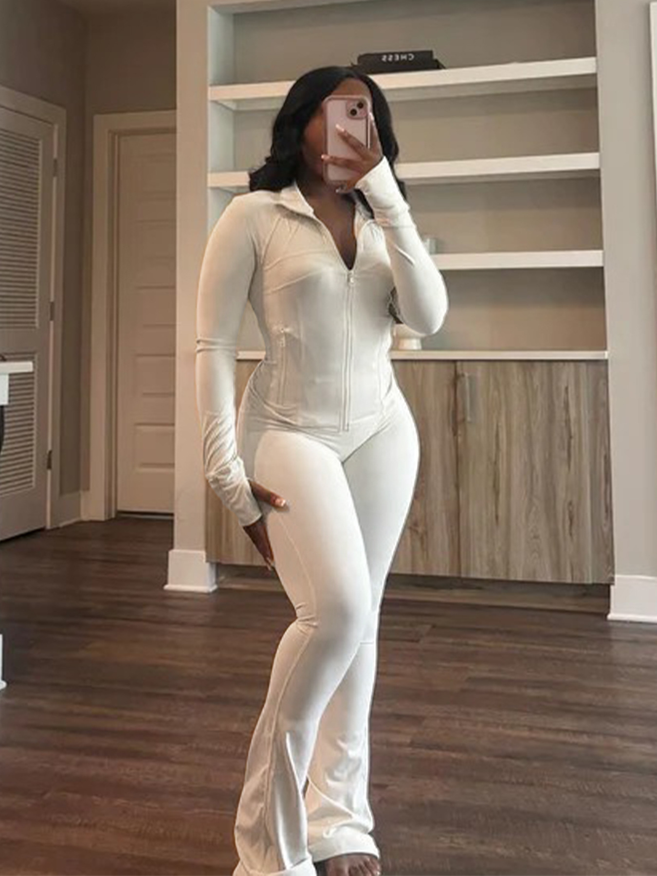 Sports Casual Women's Sexy Tight Fitting Long Sleeve Top Micro Bell Pants Two-Piece Set