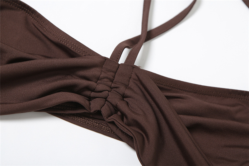 Women summer sexy Halter Neck Crop beach holidays solid one-piece swimwear