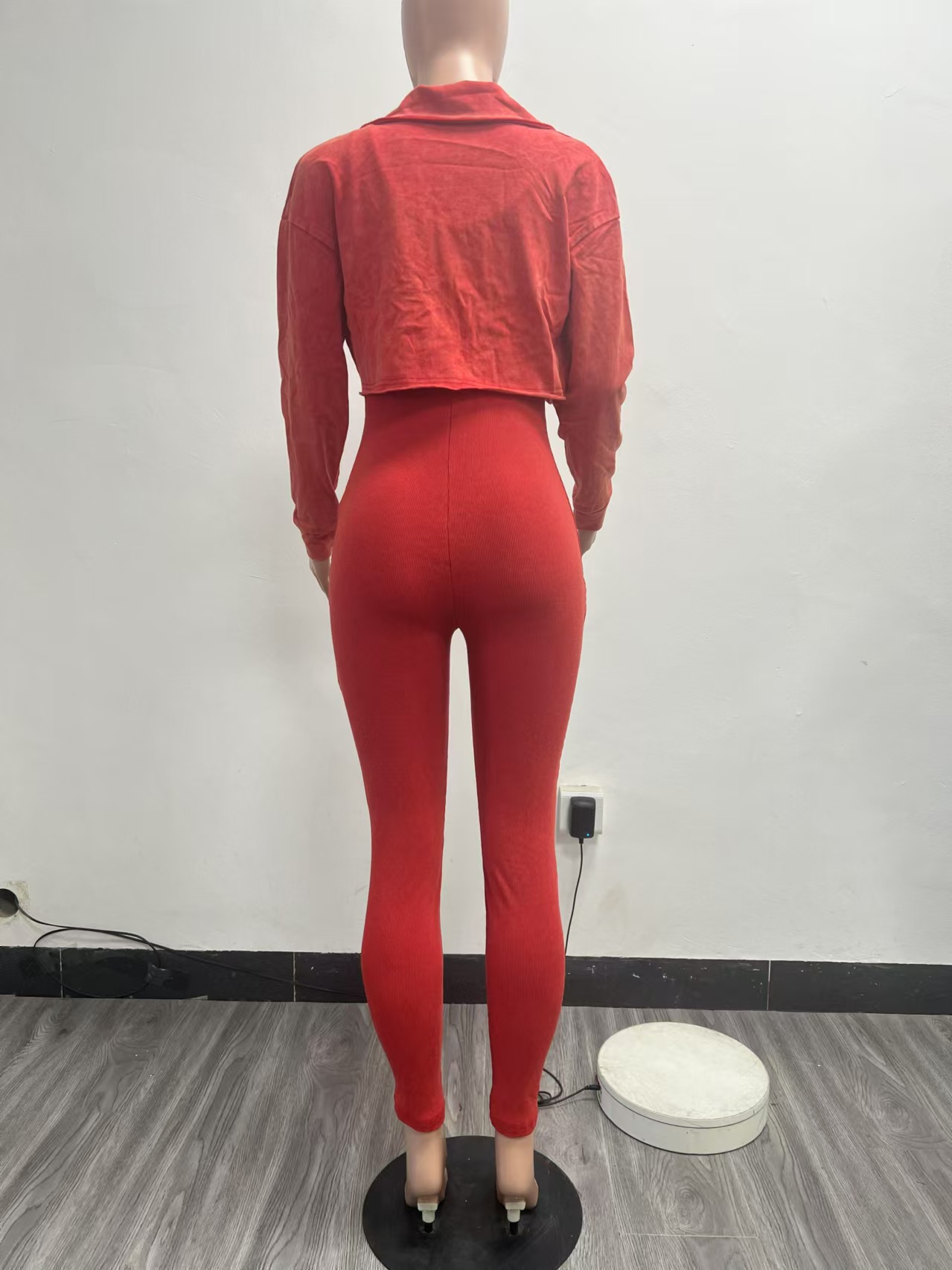 Fashion Women's Solid Color Tight Slim Jumpsuit Coat Casual Two-Piece Set