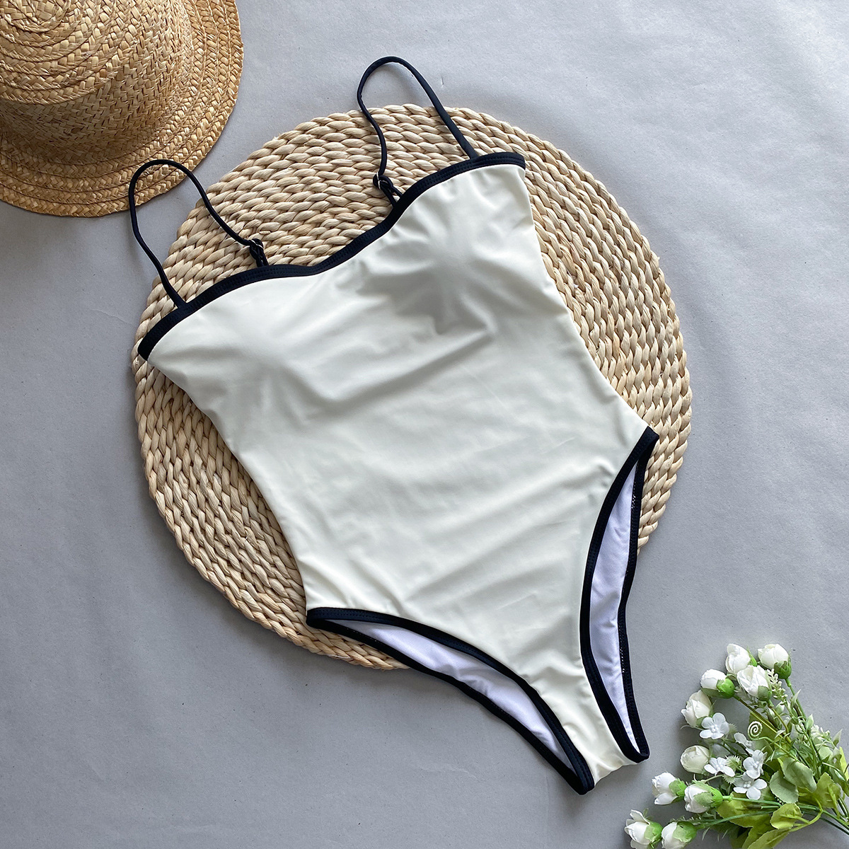 Women Contrast Color Strap One Piece Swimsuit