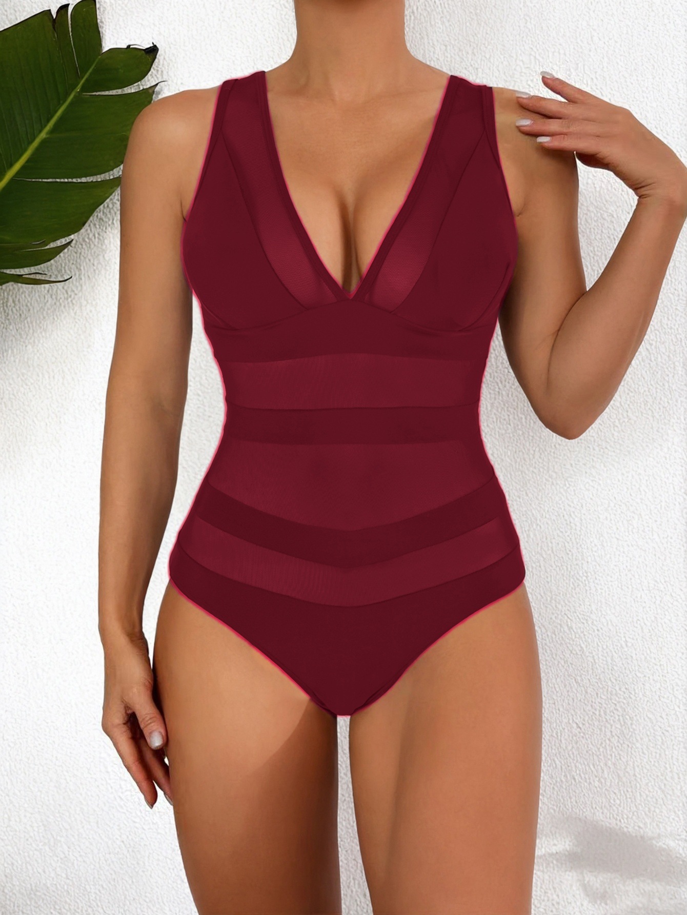 Women's Sexy V-Neck Mesh Patchwork One-Piece Swimsuit