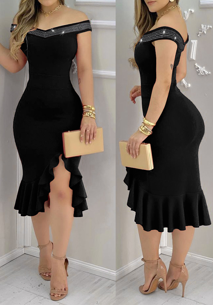 Women Off Shoulder Beaded Dress