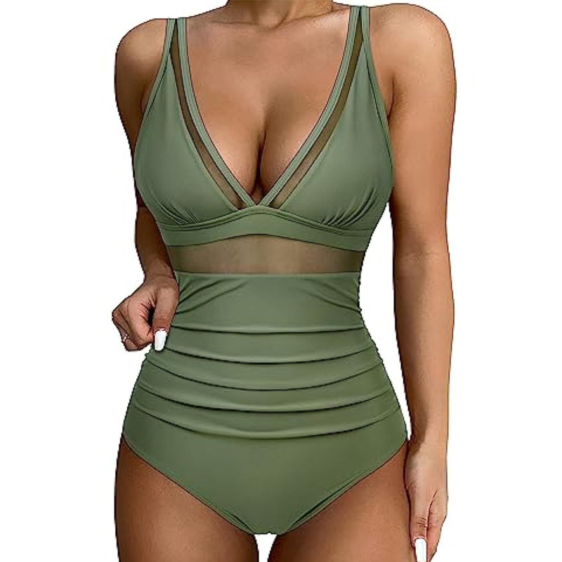 Women Mesh Printed One-piece Swimwear