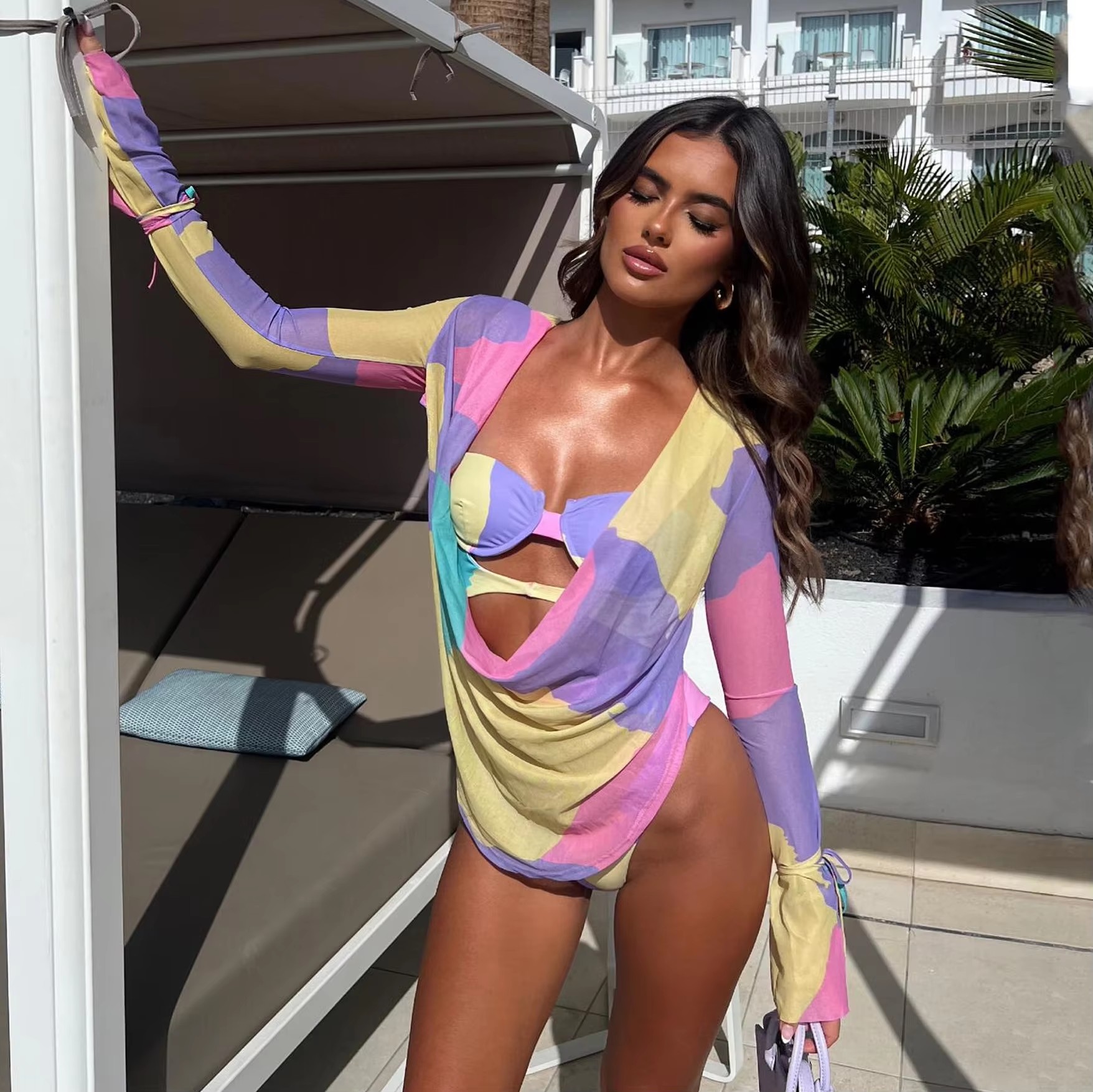 Women Sexy Strapless Hollow Beach One-Piece Swimsuit