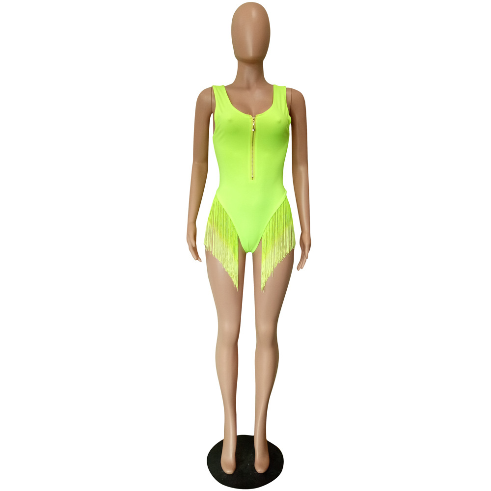 Women's Summer Gradient Color Tassel One-piece Swimsuit