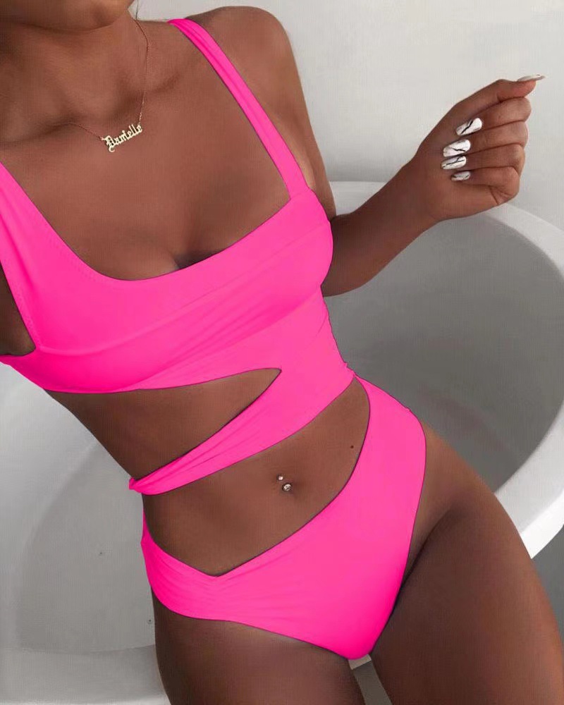 Women Sexy Solid Bikini One-Piece Swimwear