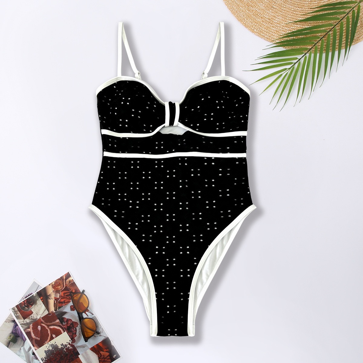 Women Solid Hollow Bikini One-Piece Swimwear