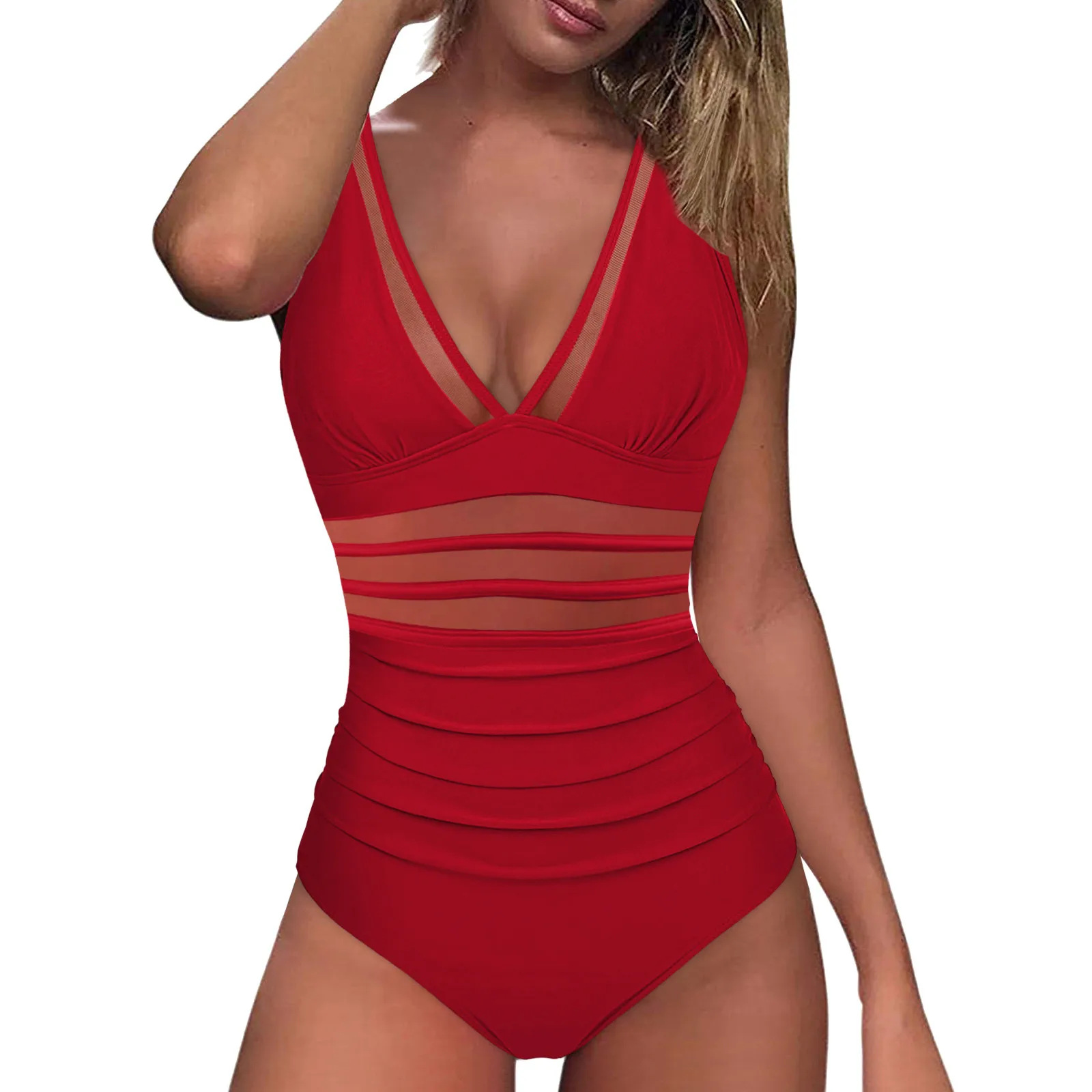 Women One-Piece Mesh Patchwork Swimsuit