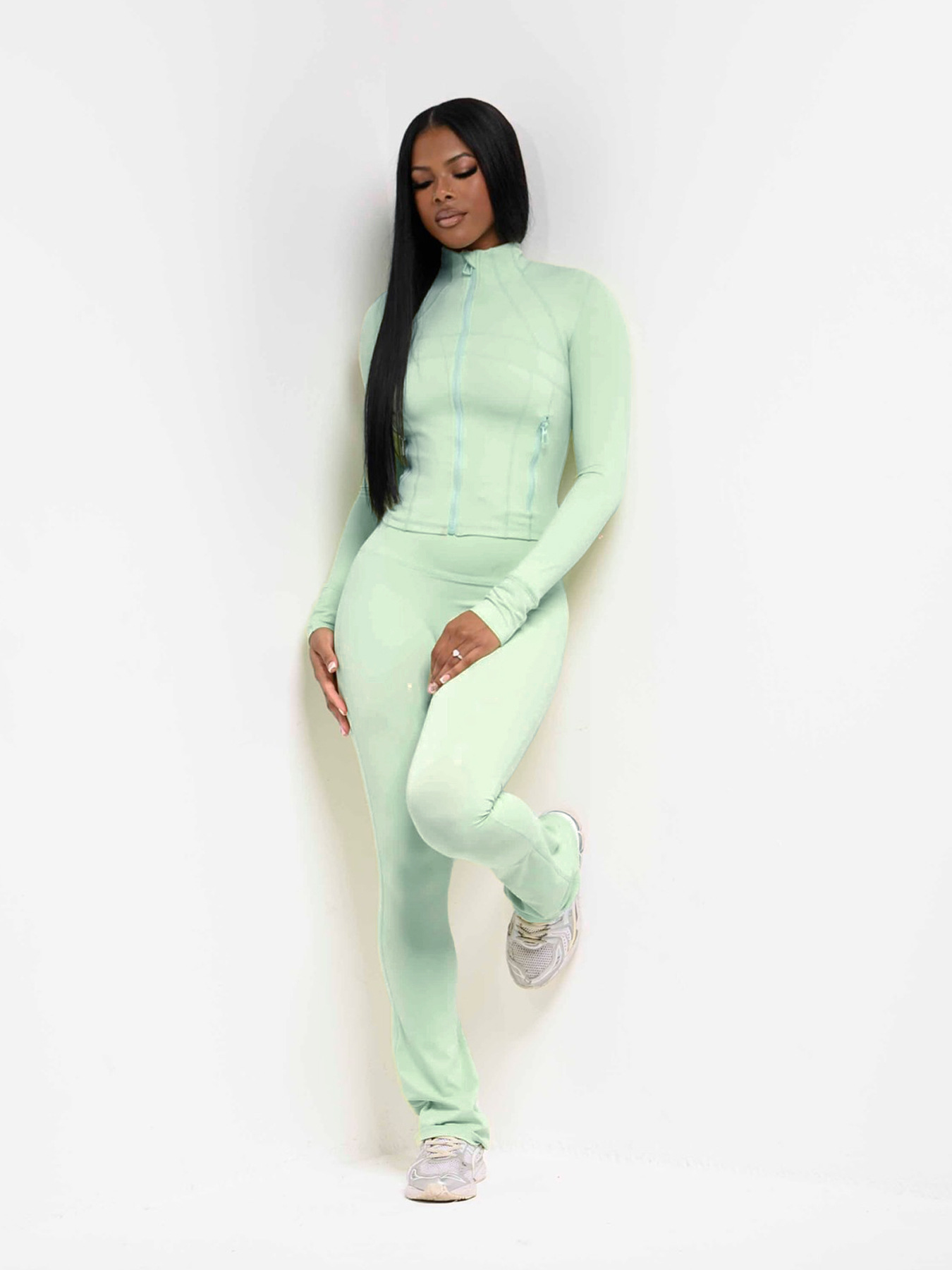 Sports Casual Women's Sexy Tight Fitting Long Sleeve Top Micro Bell Pants Two-Piece Set