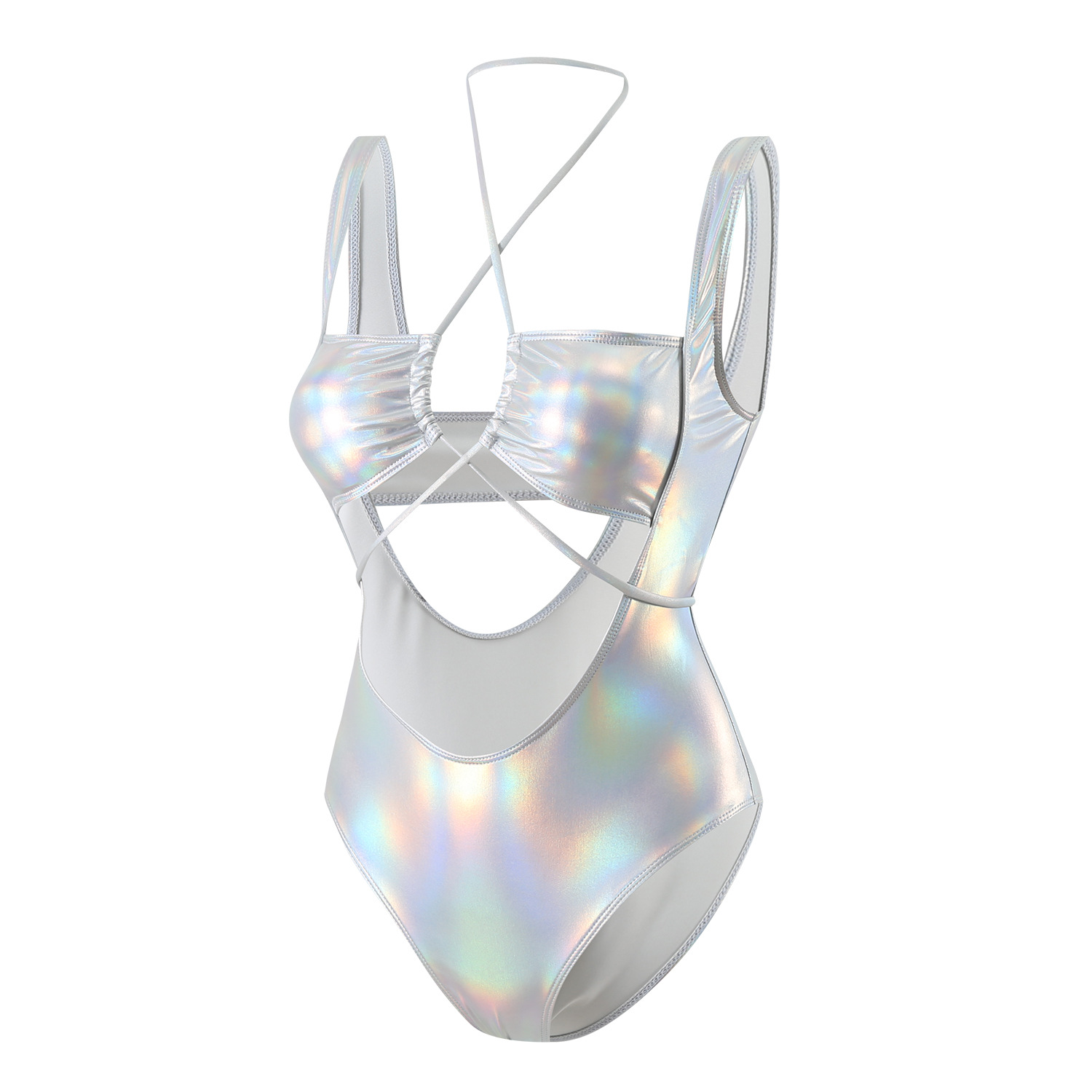 Sexy Hollow Drawstring Glossy One-Piece Swimsuit